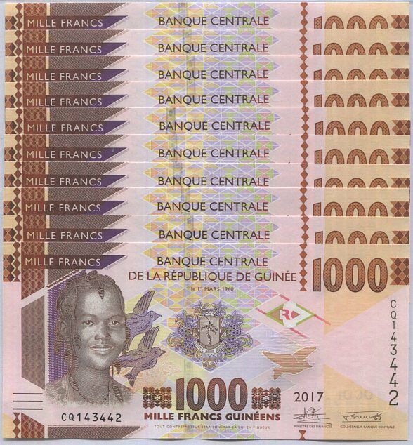Guinea 1000 Francs 2017 P 48 b UNC LOT 10 PCS