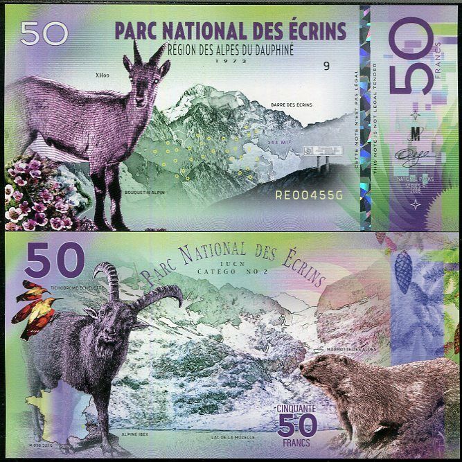 FRANCE 50 FRANCS ECRINS NATIONAL PARK POLYMER 2018 ALPINE IBEX MARMOT