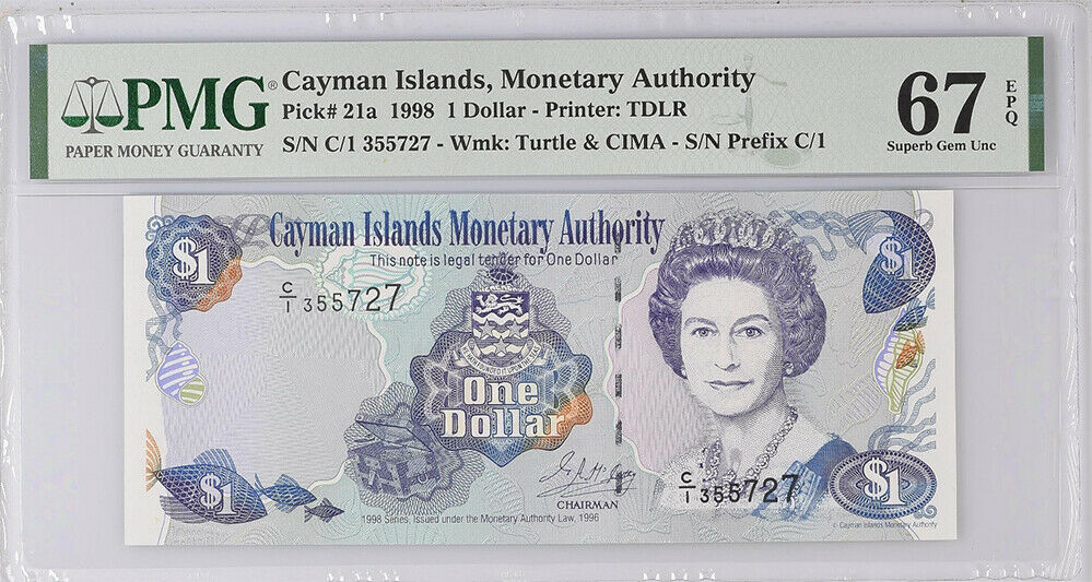 Cayman Islands 1 Dollar 1998 P 21 a Superb GEM UNC PMG 67 EPQ High