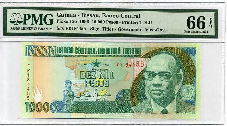 Guinea Bissau 10000 Pesos 1984 P 15 B Gem UNC PMG 66 EPQ Highest