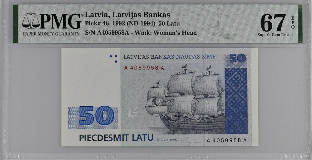 Latvia 50 Latu 1992 / 1994 P 46 Superb GEM UNC PMG 67 EPQ