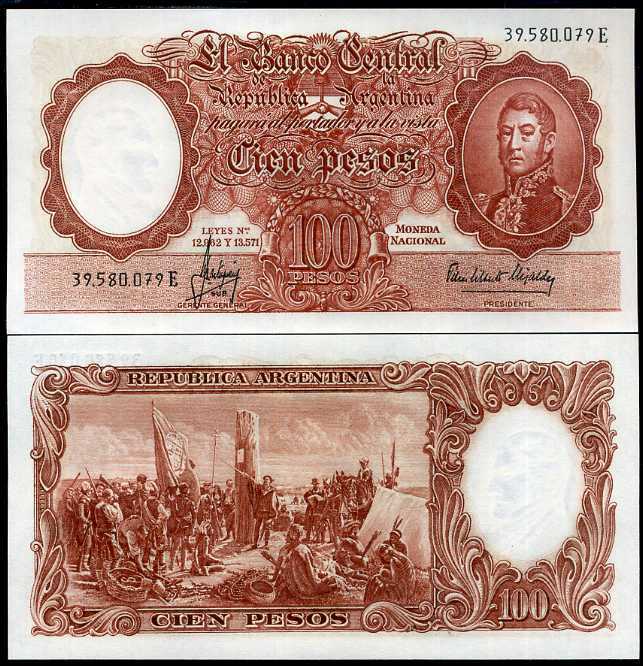 Argentina 100 Pesos ND 1957-1967 P 272 AUnc