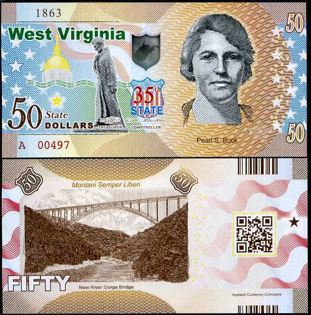 USA UNITED STATES 50 DOLLARS 2018 STATE 35TH WEST VIRGINIA RIVER GORGE POLYMER