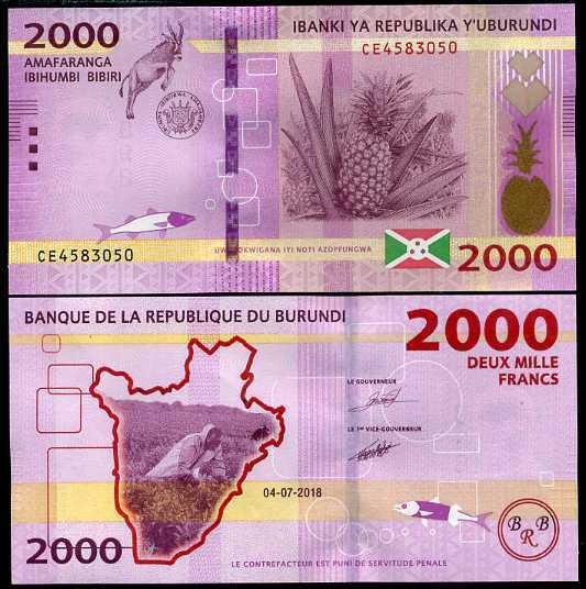 Burundi 2000 Francs 2018 P 52 b UNC