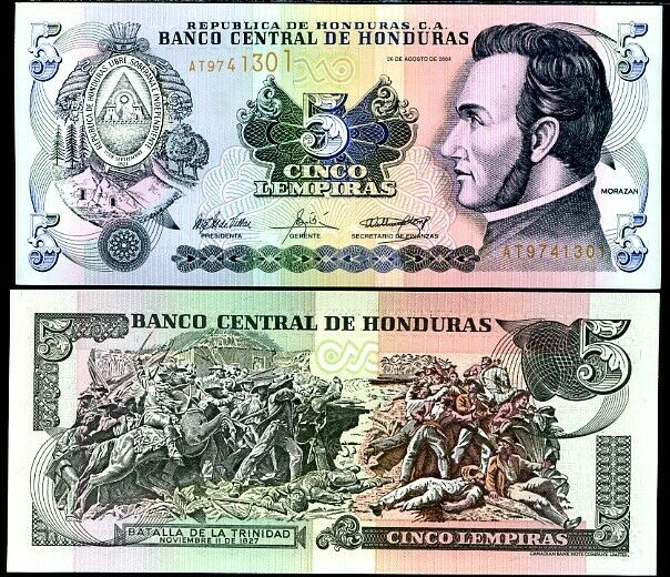 HONDURAS 5 LEMPIRAS 2004 P 85 UNC