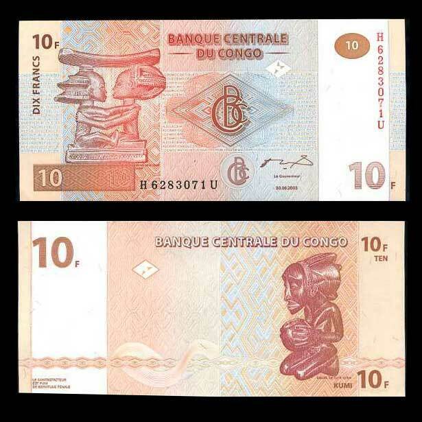 Congo 10 Francs 2003 P 93 UNC