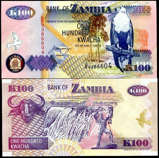 ZAMBIA 100 KWACHA 2001 P 38 UNC