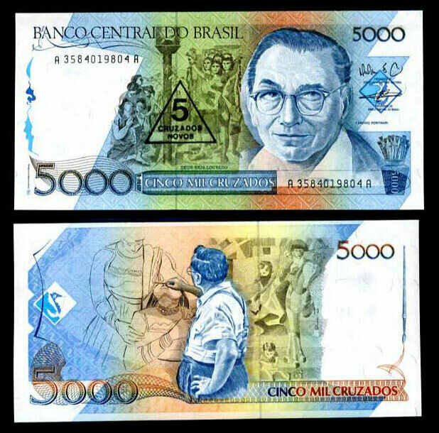 BRAZIL 5000 CRUZADOS 1989 P 217 UNC