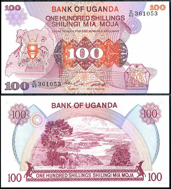 UGANDA 100 SHILLINGS ND 1982 P 19 UNC