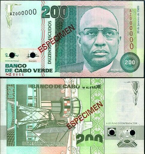 CAPE VERDE 200 ESCUDOS 1989 P 58 SPECIMEN UNC