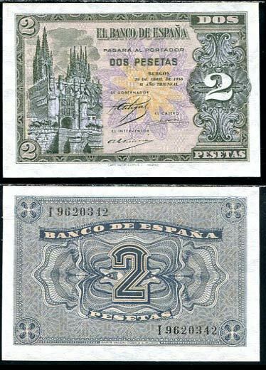 Spain 2 Pesetas  1938 P 109 UNC