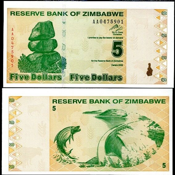 Zimbabwe 5 Dollars 2009 P 93 UNC