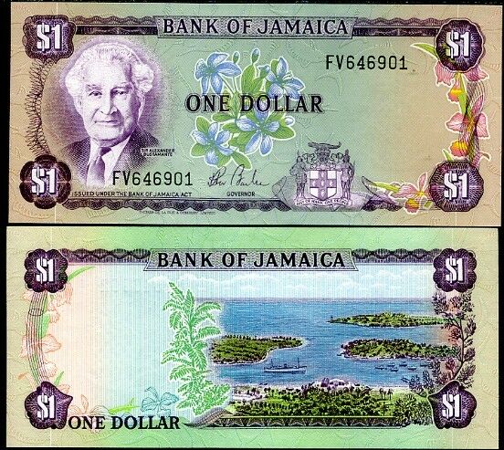 JAMAICA 1 DOLLARS ND 1982-1986 P 64 b SIGN 7 UNC