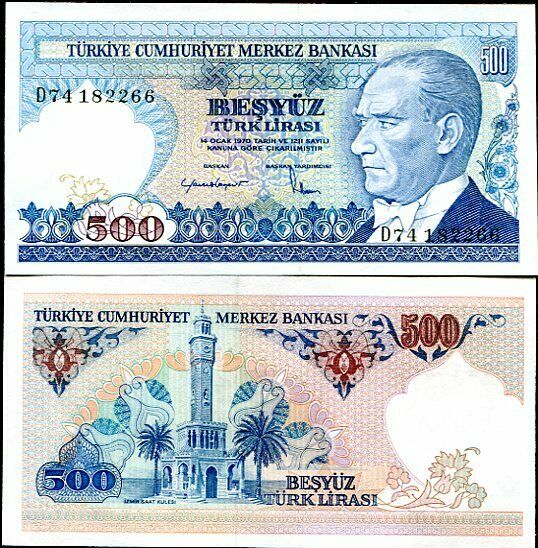 TURKEY 500 LIRA 1970 (1983) P 195 UNC