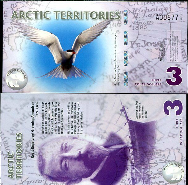 Arctic Territories 3 Dollar 2011 Polymer Polar Bird UNC