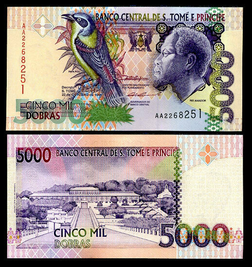 Saint Thomas & Prince 5000 Dobras 1996 P 65 UNC Lot 10 Pcs