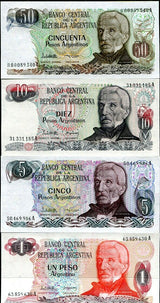 ARGENTINA SET 4 PCS 1 5 10 50 PESOS ND 1983 P 311 312 313 314 UNC RANDOM SIGN