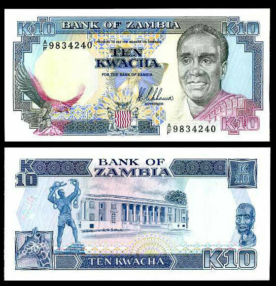 ZAMBIA 10 KWACHA 1989-1991 P 31 a UNC
