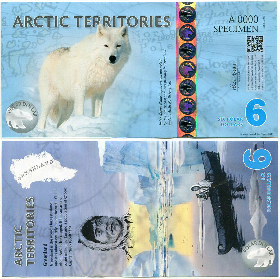 Arctic Territories 6 Dollars 2013 Polymer Specimen W/QR Code UNC