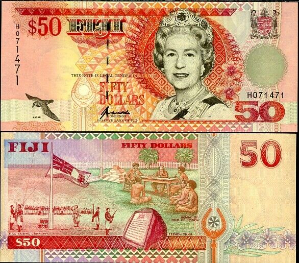 Fiji 50 Dollars ND 1996 QE II P 100 UNC