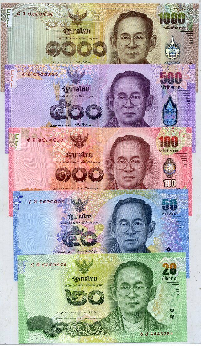 Thailand Set 5 UNC 20 50 100 500 1000 BAHT 2013-2015 P 118 - 122 Random Sign