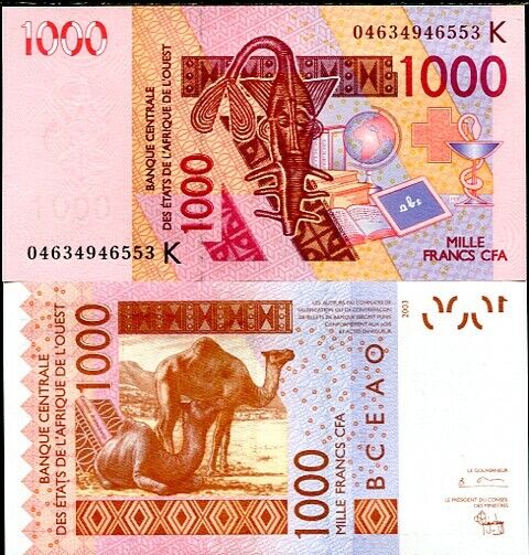 WEST AFRICAN STATE SENEGAL 1000 1,000 FRANCS 2003 (2004) P 715K UNC