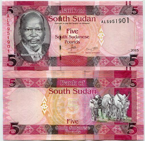 SOUTH SUDAN 5 POUNDS 2015 P 6 b UNC