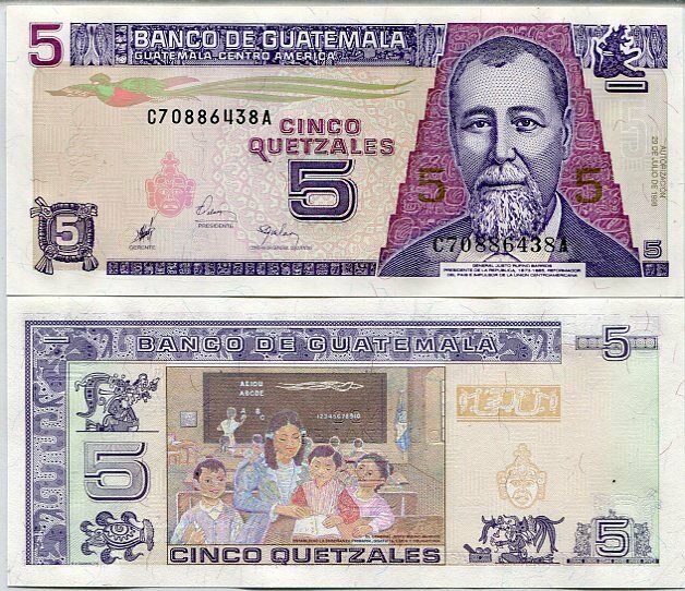 GUATEMALA 5 QUETZALES 1998 P 100 UNC