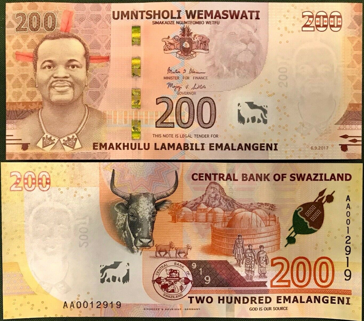 Swaziland 200 Emalangeni 2017 P 43 UNC