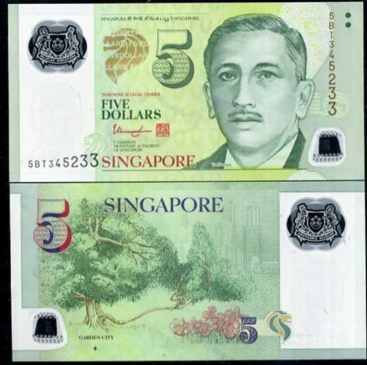 SINGAPORE 5 DOLLARS 2017 / 2018 P 47 POLYMER WITH 1 DIAMOND UNC