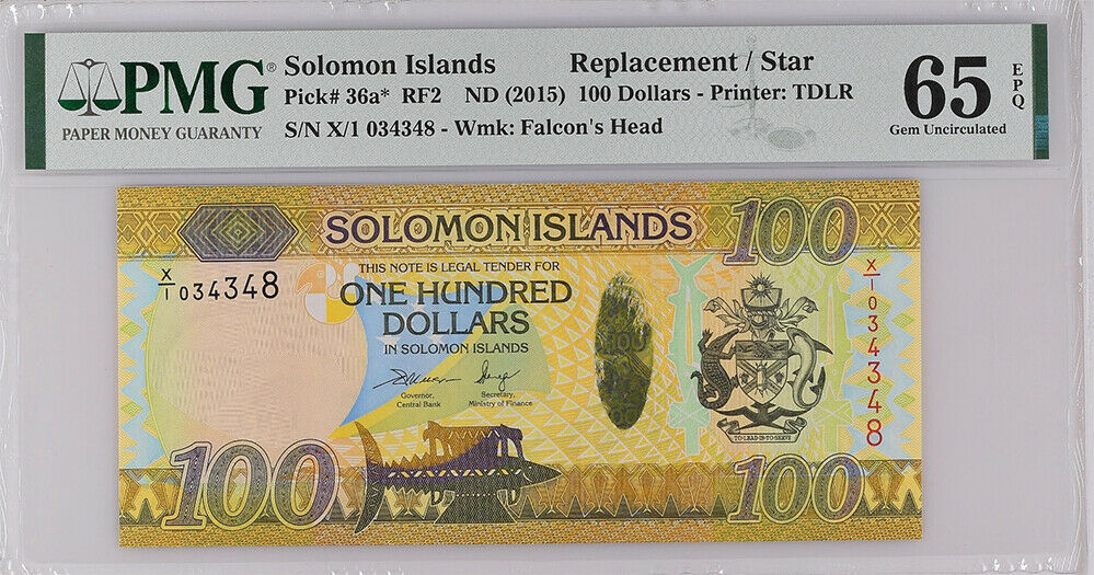 Solomon Island 100 Dollars 2015 P 36 Replacement Gem UNC PMG 65 EPQ