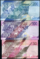 Kenya Set 3 Pcs 50 100 200 Shillings 2019 P 52 53 54 UNC