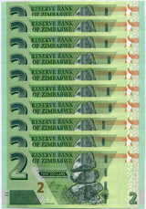 Zimbabwe 2 dollars 2019 P 101 UNC LOT 10 PCS