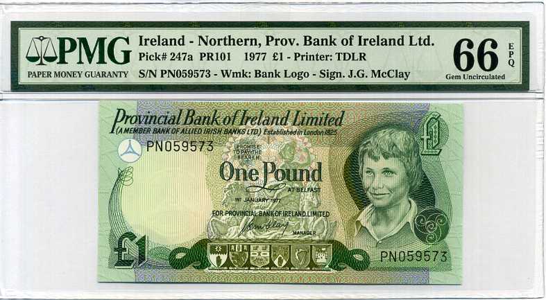 Ireland 1 Pound 1977 P 247 GEM UNC PMG 66 EPQ