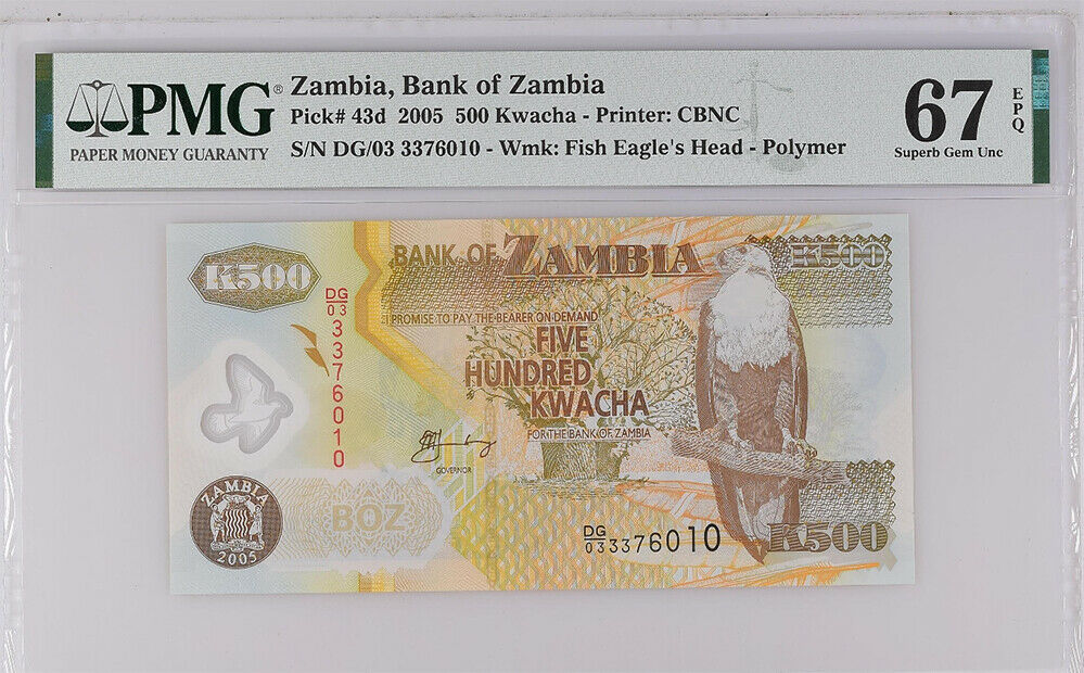 Zambia 500 Kwacha 2005 P 43 Polymer Superb GEM UNC PMG 67 EPQ NLB High