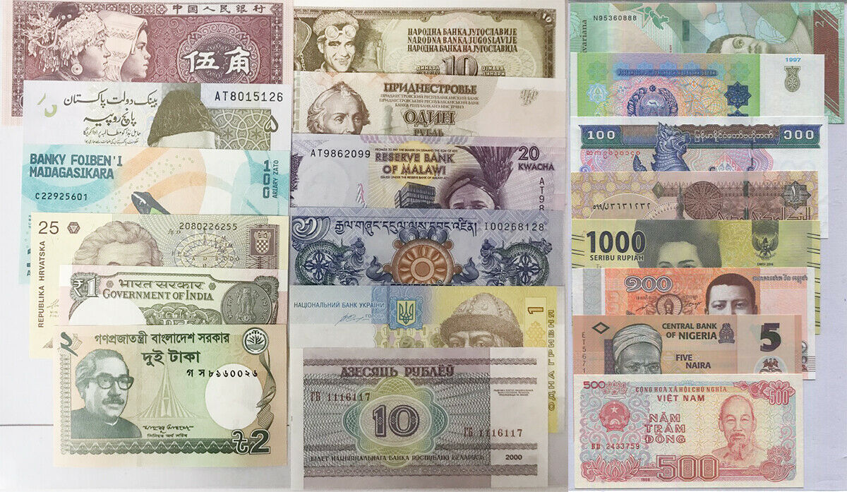 WORLD BANKNOTES LOT SET 20 PCS ALL FROM DIFFERENT 20 COUNTRIES # 1 UNC