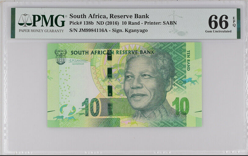 South Africa 10 Rand ND 2016 P 138 b GEM UNC PMG 66 EPQ