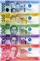 Philippines Set 5 pcs 50 100 200 500 1000 Pesos 2020 P 224-228 UNC w/Blind Mark