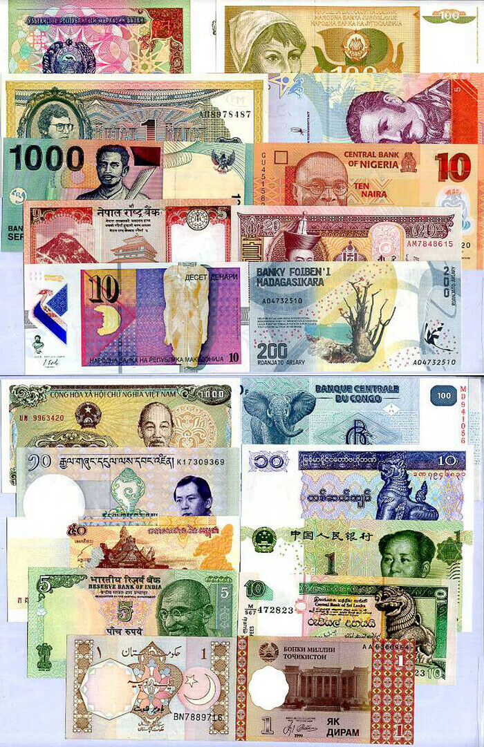 WORLD BANKNOTES LOT SET 20 PCS ALL FROM DIFFERENT 20 COUNTRIES # 2 UNC