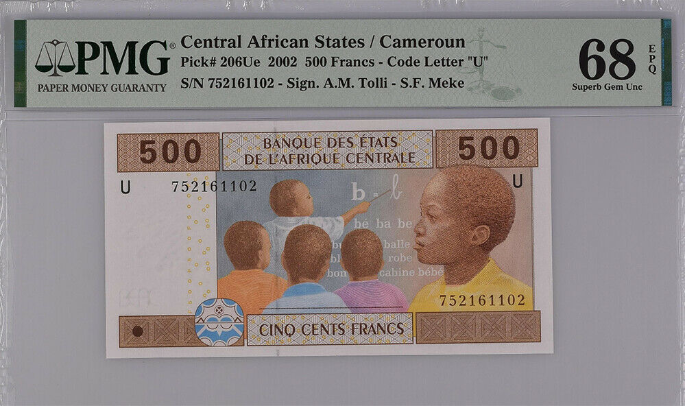 Central African Cameroun 500 F. 2002 / 2018 P 206 Ue Superb Gem UNC PMG 68 EPQ