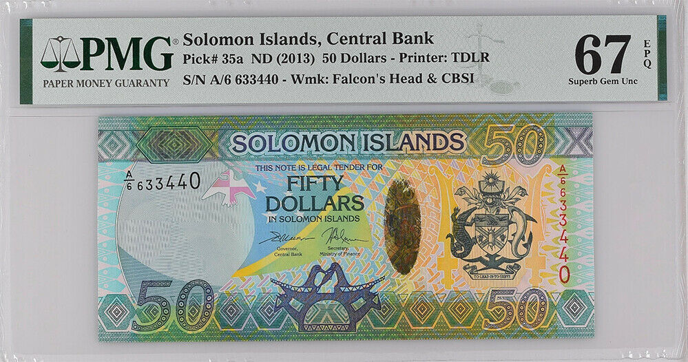 Solomon Islands 50 Dollars ND 2013 P 35 Superb GEM UNC PMG 67 EPQ High