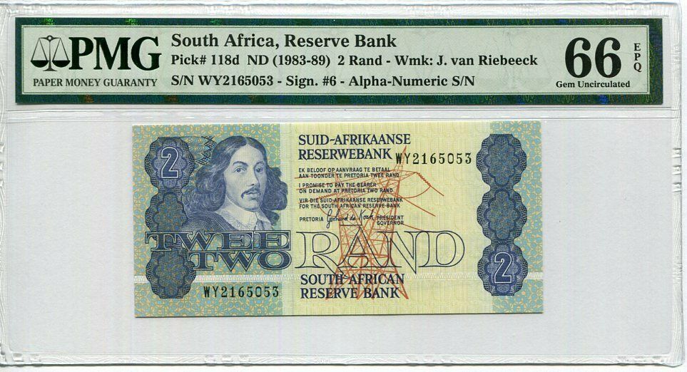 South africa 2 RAND ND 1983-89 P 118 d GEM UNC PMG 66 EPQ