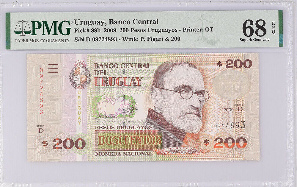 Uruguay 200 Pesos 2009 P 89 b Superb Gem UNC PMG 68 EPQ