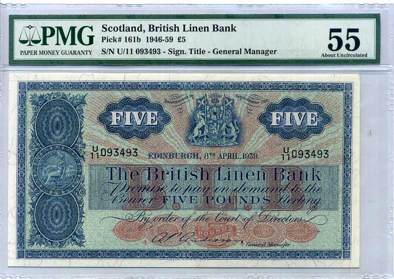 Scotland 5 Pounds 1946-59 P 161 b About UNC PMG 55