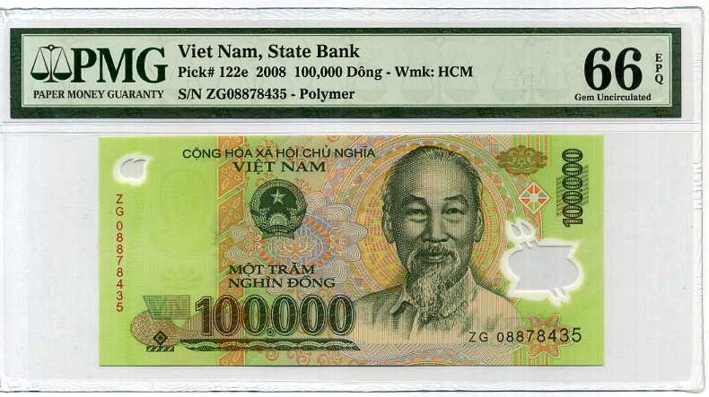 Vietnam 100000 Dong 2008 P 122 Gem UNC PMG 66 EPQ