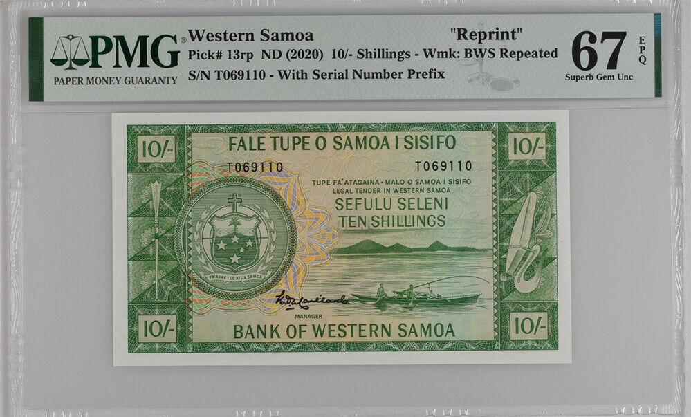 Western Samoa 10 Shilling ND 1967 /2020 P 13 RP Reprint Supeb GEM UNC PMG 67 EPQ