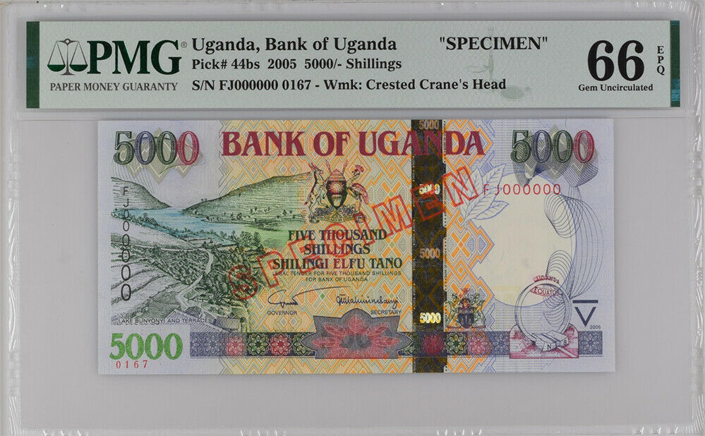 Uganda 5000 Shillings 2005 P 44 bs Specimen Gem UNC PMG 66 EPQ