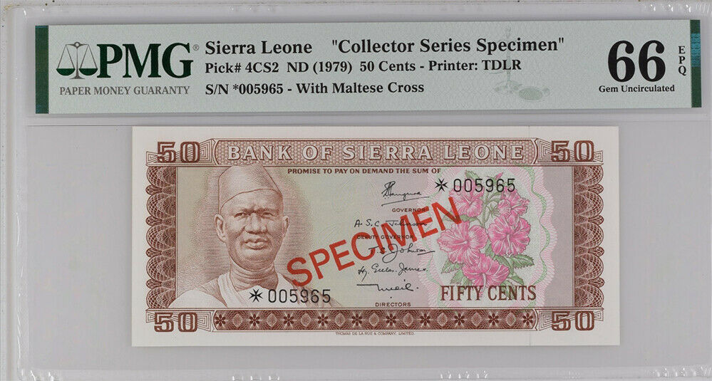 Sierra Leone 50 Cents ND 1979 P 4CS2 Specimen GEM UNC PMG 66 EPQ