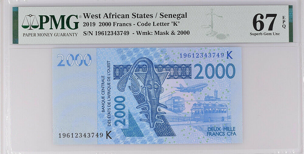 West African States Senegal 2000 Francs 2019 P 716 K Superb Gem UNC PMG 67 EPQ