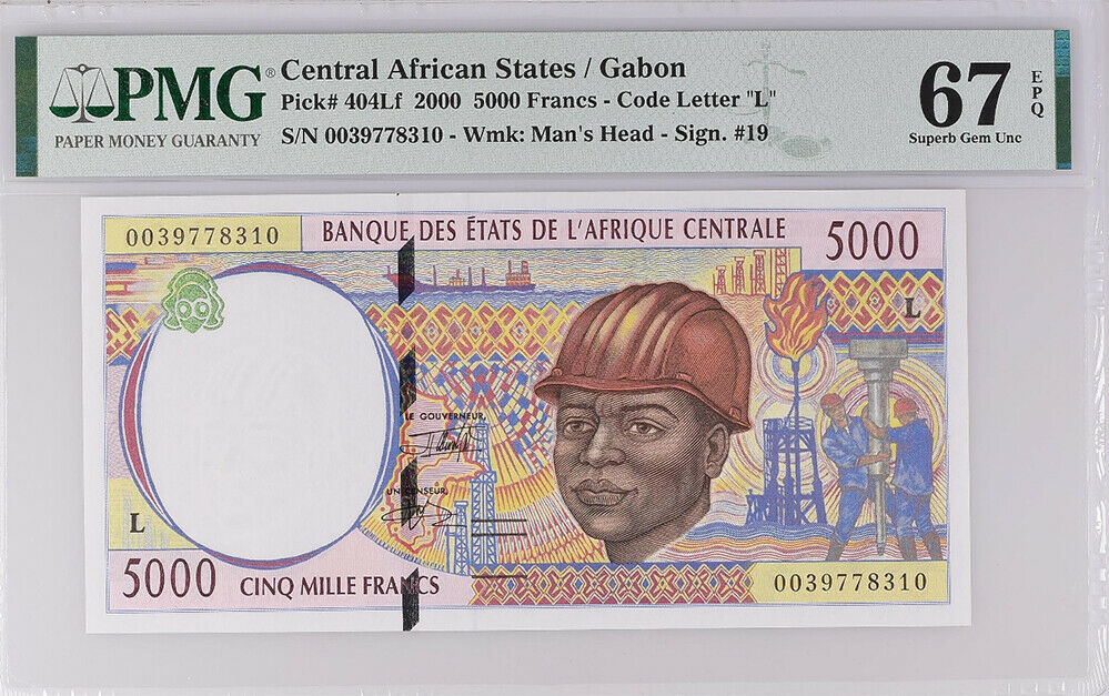 Central African State Gabon 5000 FR. 2000 P 404 Lf Superb Gem UNC PMG 67 EPQ